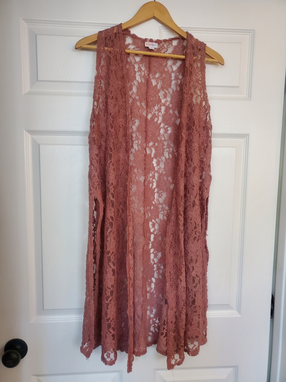 LuLaRoe Mauve Dusty Rose Lace Open-Front Vest